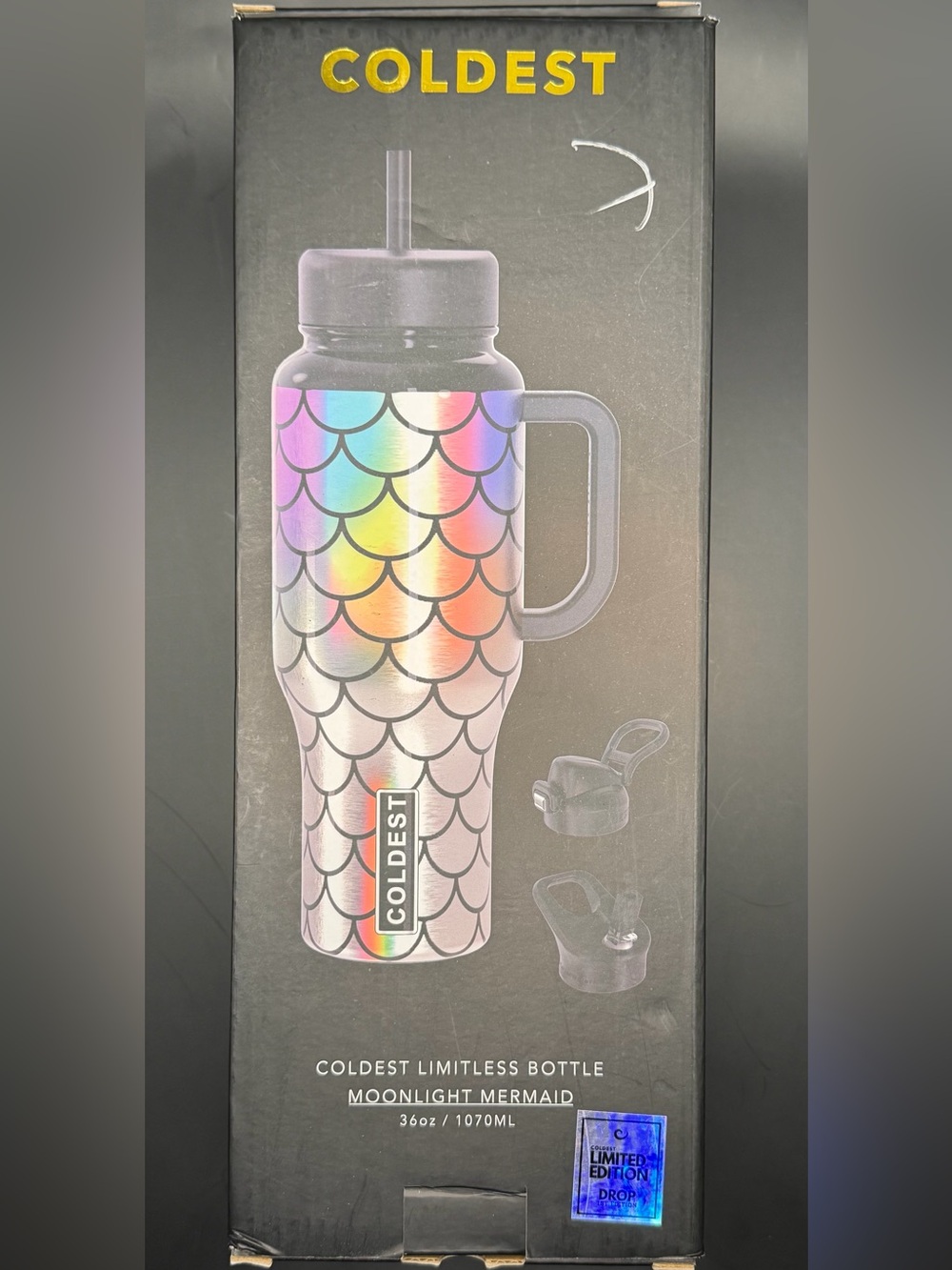 Holographic Mermaid Scale Insulated Water Bottle - Iridescent Silver 1St Edition - Picture 2 of 3